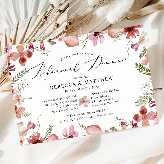 Invitation Dîner de répétition Mariage rose moderne