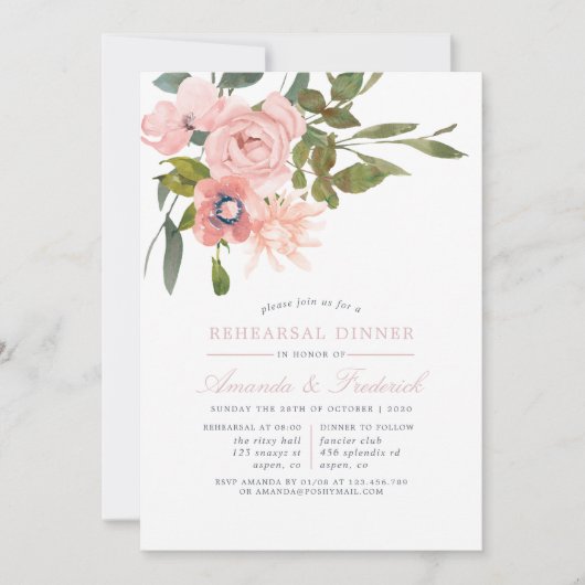 Invitation Dîner de répétition Mariage rose pâle (Devant)