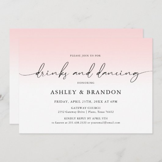 Invitation Dîner de répétition Mariage rose-rustique Invitati (Devant / Derrière)