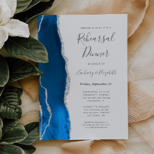 Invitation Dîner de répétition Mariage Royal Blue Silver Agat