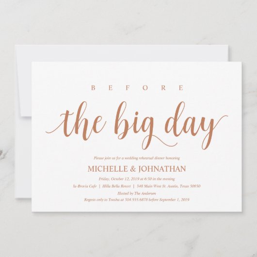 Invitation Dîner de répétition Mariage russe, cuivre moderne (Devant)