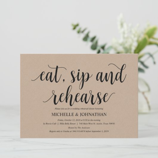 Invitation Dîner de répétition Mariage Rustic Kraft Invitatio (Debout devant)