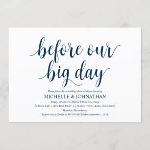 Invitation Dîner de répétition Mariage rustique, bleu marine