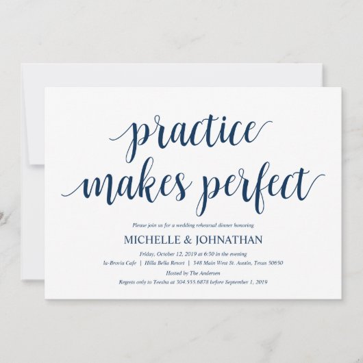 Invitation Dîner de répétition Mariage rustique, bleu marine (Devant)