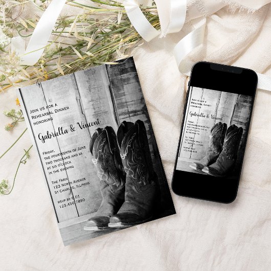 Invitation Dîner de répétition Mariage Rustique Boots