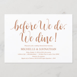 Invitation Dîner de répétition Mariage rustique, couleur cuiv