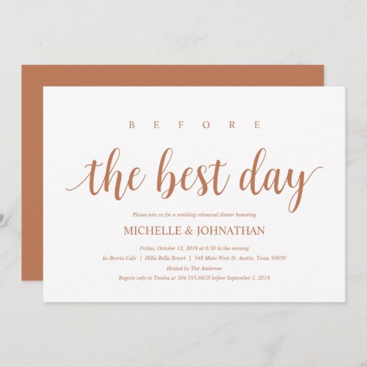 Invitation Dîner de répétition Mariage rustique, Cuivre moder (Devant / Derrière)