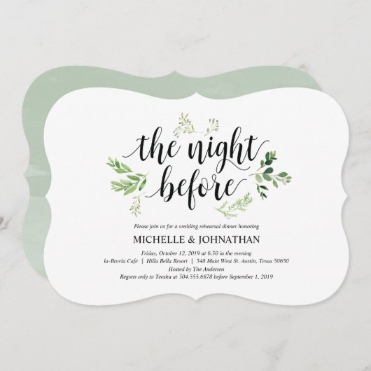 Invitation Dîner de répétition Mariage rustique et verdoyant  (Devant / Derrière)
