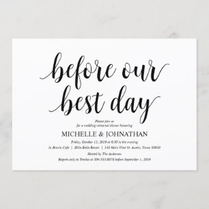 Invitation Dîner de répétition Mariage rustique, noir et blan