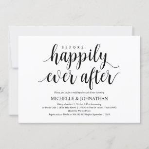 Invitation Dîner de répétition Mariage rustique, noir et blan