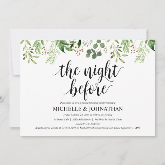 Invitation Dîner de répétition Mariage rustique verdure Invit (Devant)