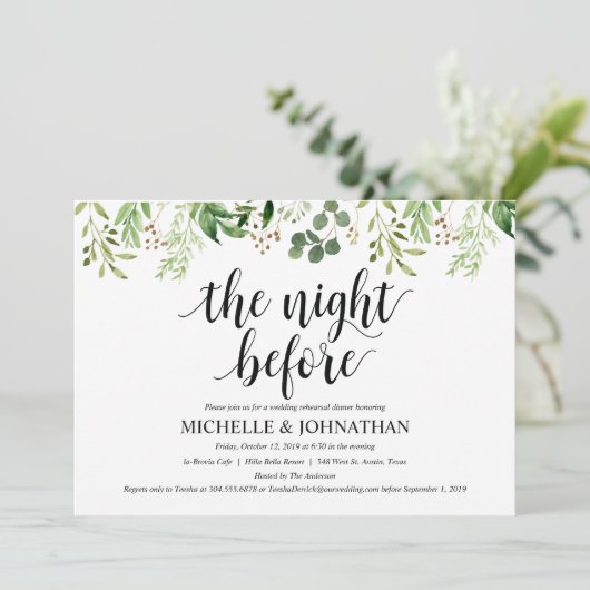 Invitation Dîner de répétition Mariage rustique verdure Invit (Debout devant)