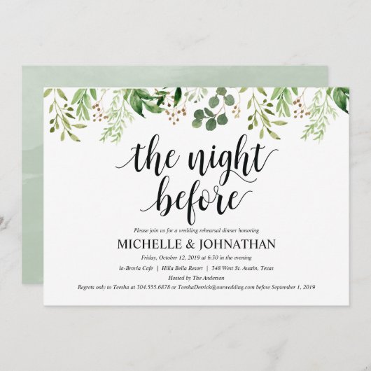 Invitation Dîner de répétition Mariage rustique verdure Invit (Devant / Derrière)