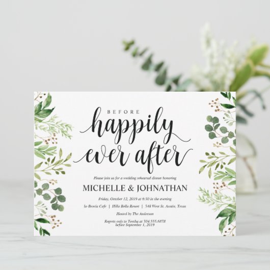 Invitation Dîner de répétition Mariage rustique verdure Invit (Debout devant)