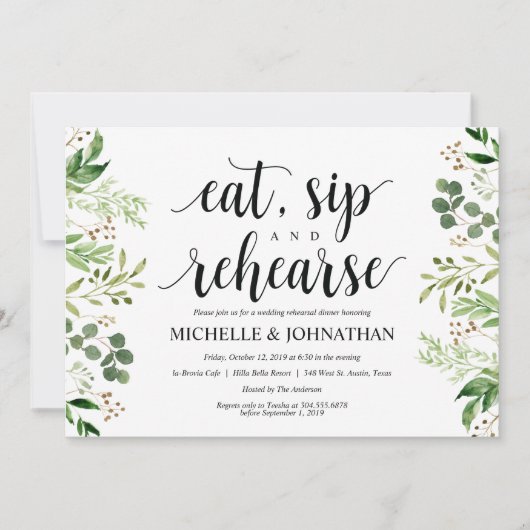 Invitation Dîner de répétition Mariage rustique verdure Invit (Devant)