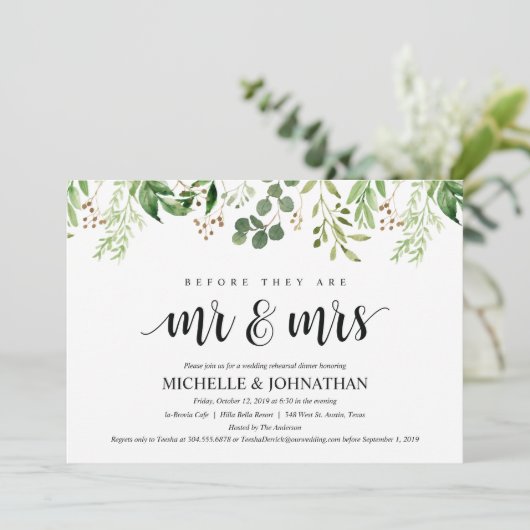 Invitation Dîner de répétition Mariage rustique verdure Invit (Debout devant)
