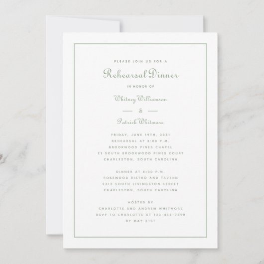 Invitation Dîner de répétition Mariage Sage Green Élégant Scr (Devant)