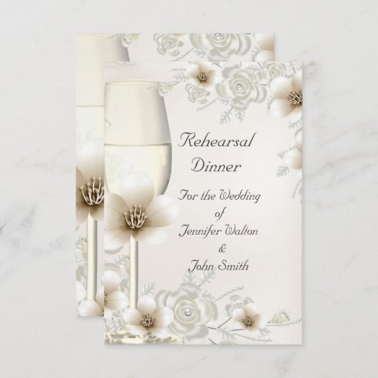 Invitation Dîner de répétition Mariage Sepia Cream Rose Bloss (Devant / Derrière)