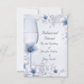 Invitation Dîner de répétition Mariage Silver Blue Rose Bloss (Devant)