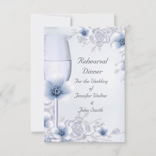 Invitation Dîner de répétition Mariage Silver Blue Rose Bloss (Devant)