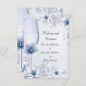 Invitation Dîner de répétition Mariage Silver Blue Rose Bloss (Devant / Derrière)