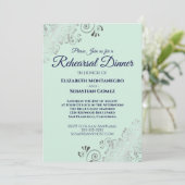 Invitation Dîner de répétition Mariage Silver Navy & Mint Gre (Debout devant)