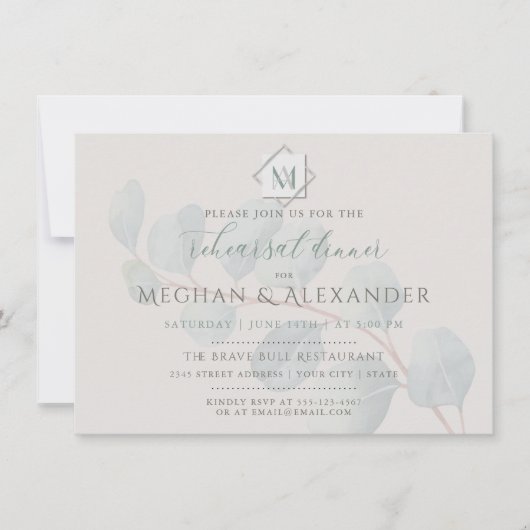 Invitation Dîner de répétition Mariage Silver Sage Eucalyptus (Devant)