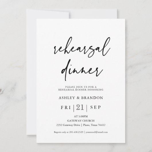 Invitation Dîner de répétition Mariage simple et moderne (Devant)