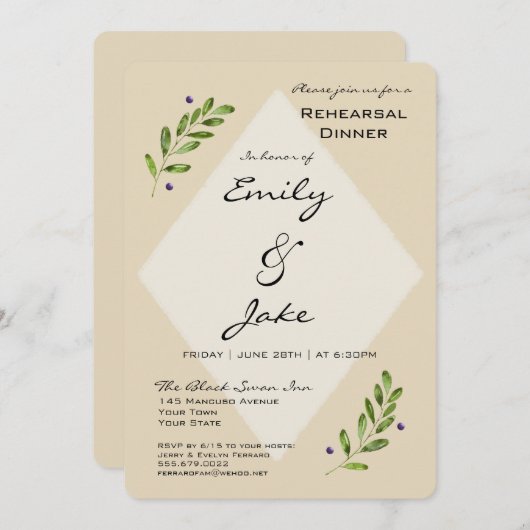 Invitation Dîner de répétition Mariage simple et moderne Invi (Devant / Derrière)