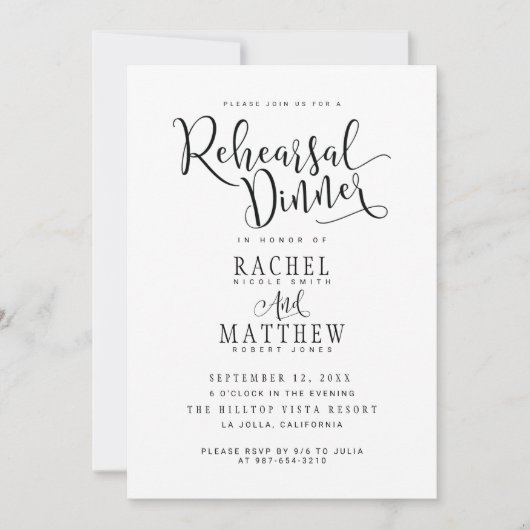 Invitation Dîner de répétition Mariage simple et moderne Invi (Devant)