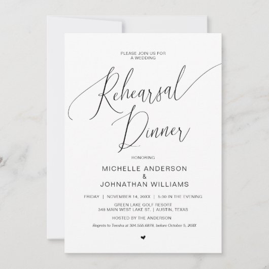 Invitation Dîner de répétition mariage, Simple Modern Black I (Devant)