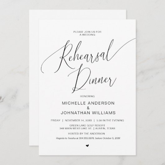 Invitation Dîner de répétition mariage, Simple Modern Black I (Devant / Derrière)