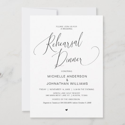 Invitation Dîner de répétition mariage, Simple Modern Black I (Devant)