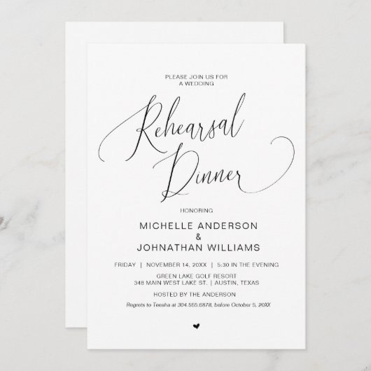 Invitation Dîner de répétition mariage, Simple Modern Black I (Devant / Derrière)