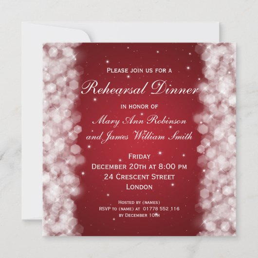 Invitation Dîner de répétition mariage Sparkle Red (Devant)