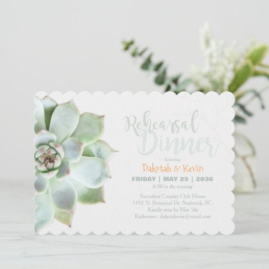 Invitation Dîner De Répétition Mariage Succulent Chic (Debout devant)