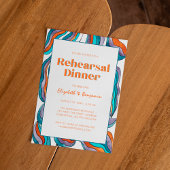 Invitation Dîner de répétition Mariage super Retro Blue Wavy