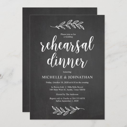 Invitation Dîner de répétition mariage, tableau de bord rusti (Devant / Derrière)