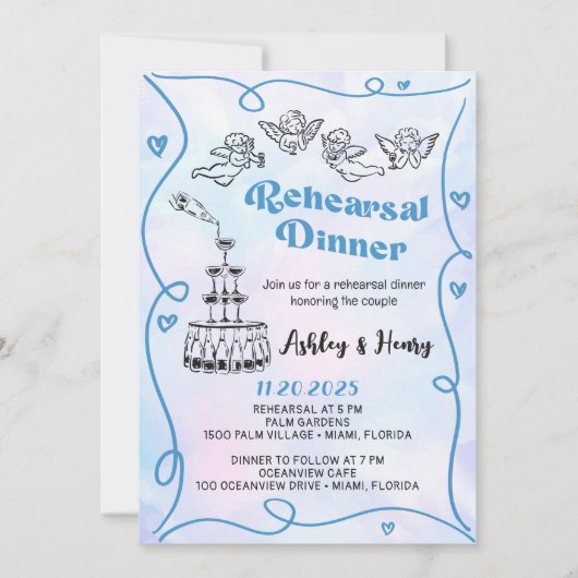 Invitation Dîner de répétition Mariage tiré à la main (Devant)