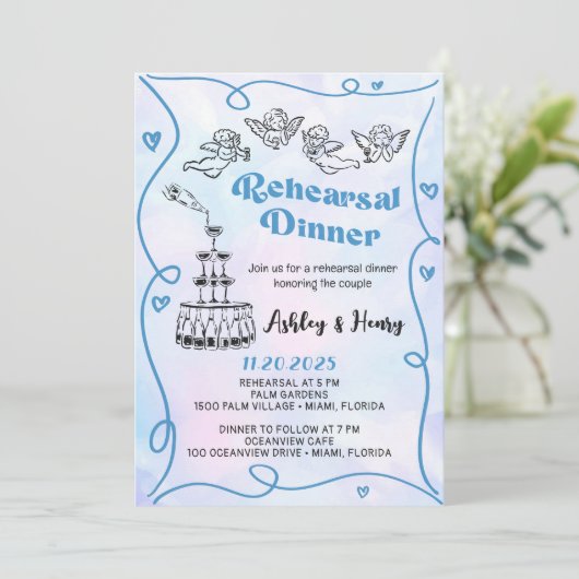 Invitation Dîner de répétition Mariage tiré à la main (Debout devant)