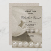 Invitation Dîner de répétition Mariage Tulipe blanche et perl (Devant / Derrière)