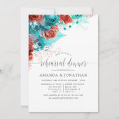 Invitation Dîner de répétition Mariage turquoise et corail (Devant)