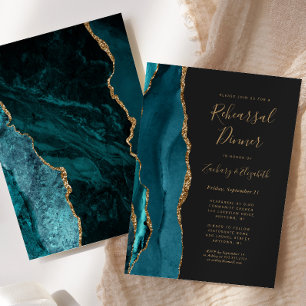 Invitation Dîner de répétition Mariage turquoise Gold Agate D