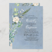 Invitation Dîner de répétition Mariage vert et bleu poussiére (Devant / Derrière)