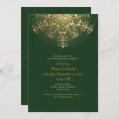 Invitation Dîner de répétition mariage vert flocon d'or (Devant / Derrière)