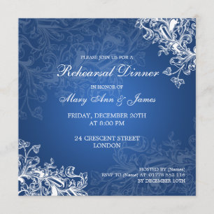 Invitation Dîner de répétition mariage Vintage torsades bleu