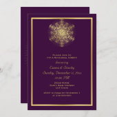 Invitation Dîner de répétition mariage violet de flocon d'or (Devant / Derrière)