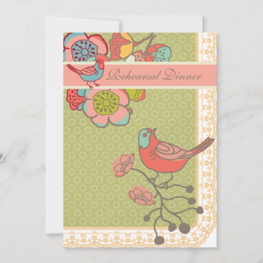 Invitation Dîner de répétition Mariage Whimsy Birds Card (Devant)