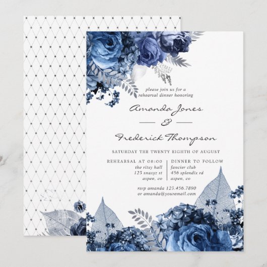 Invitation Dîner de répétition Marine & Blanc avec huile d'ar (Devant / Derrière)