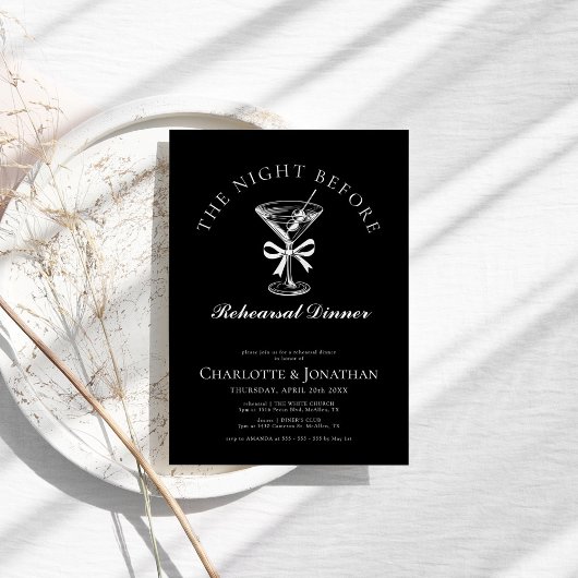 Invitation Dîner de répétition Martini à main élégante